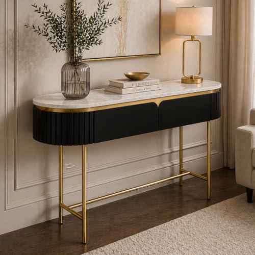 Image of The Attic Carlston Console Table, Console Table for Living Room Foyer, Black Gold Finish