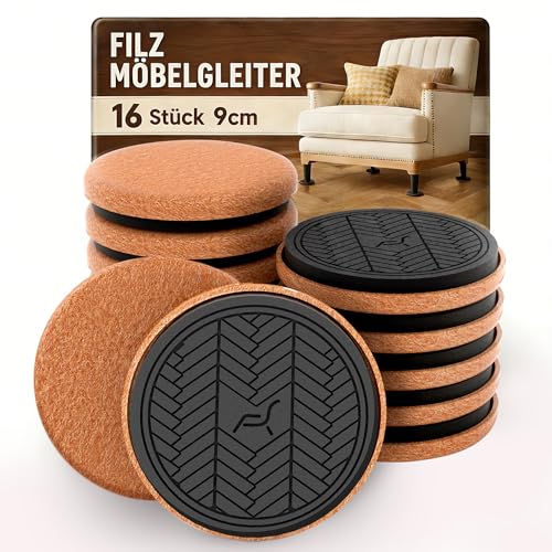 PISAO Filz Möbelgleiter für Hartholzböden, Möbelgleiter für Schwere Möbel, 16 Stück -9cm Super Furniture Sliders, Bewegen Sie Ihre Möbel Einfach & Sicher