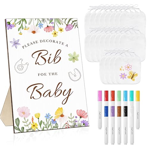 Golibra 33Pcs Baby Shower Games, Bib Decorations Set with 20