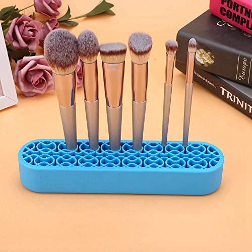 Image of AKOAK 1 Pack Silicone Makeup Brush Holder, Cosmetics Storage Box Desktop Finishing Container, Painting Pen Holder Sewing Craft Organizer (Blue)