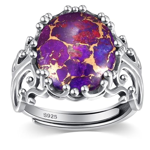 La mejor selección de Anillos de Turquesa del mes. 48 AVECON Anillos de turquesa para mujer, anillo ajustable de plata de ley 925, anillo de compromiso vintage con filigrana, anillo de promesa con turquesa ovalada para mujer, regalos...