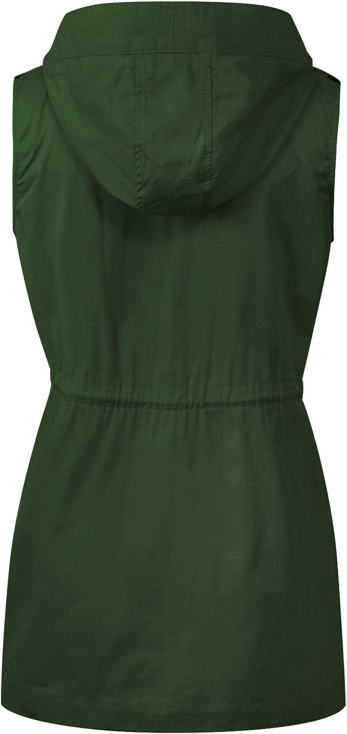 MixMatchy Women's Drawstring Lightweight Loose Fit Sleeveless Safari Vest Utility Jacket - Image 3