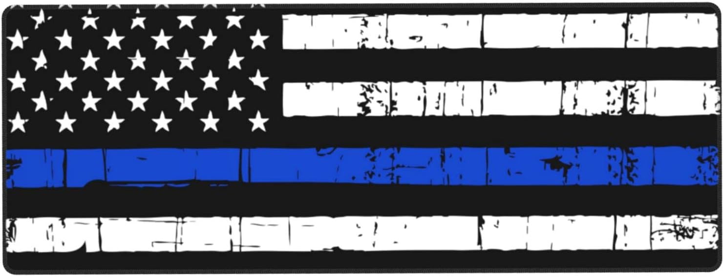 American Blue line USA Police Stars Flag Extended Large XXL Gaming Mouse Pad Mat ( 31.5 x 11.8 in ), Mousepad Keyboard with Non-Slip Rubber Base Waterproof Stitched Edges for Work Game Office Home
