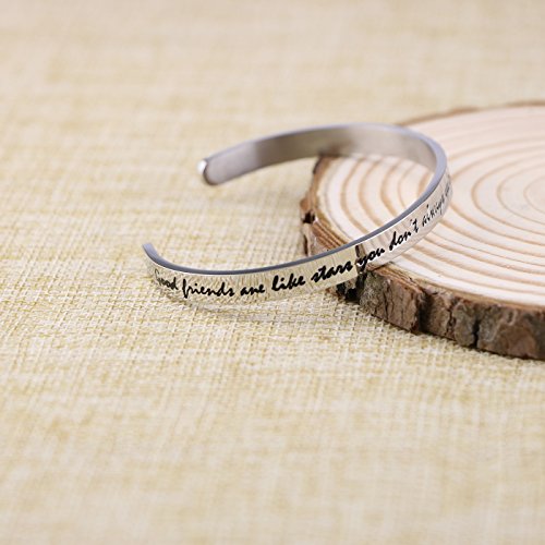 JoycuFF Friendship Bracelets for Best Friends Inspirational Bangle Quotes Saying Engraved Stainless Steel Jewellery White - Image 3