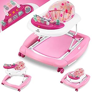 KIDIZ® 4-in-1 loophulp babywalker speel- en loopwagentje loopvrij schommelfunctie babywipstoel met wielen, licht, muziek…