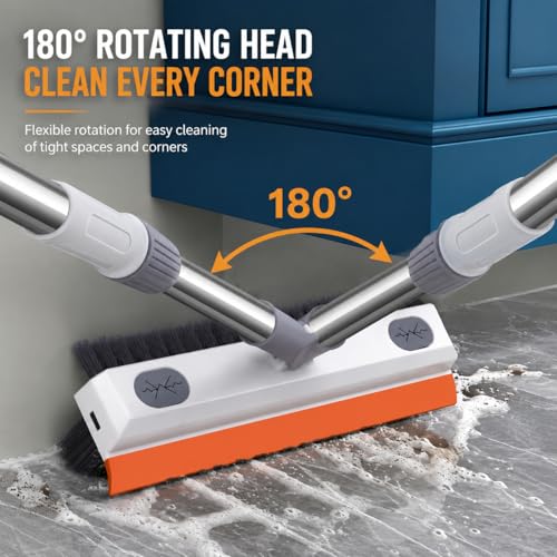 Image of 3-in-1 Bathroom Cleaning Brush with Wiper, Long Handle 180 Rotating Floor Scrub Brush for Tiles, Toilet, Kitchen & Bathroom, V-Shaped Bristles Cleaning Tool