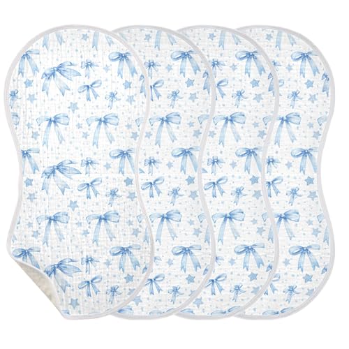 xigua Blue Bows Muslin Baby Burp Cloths Set of 2, Super Soft & Absorbent Burping Rags, Cotton Burp Clothes Shower Gift for Newborn, Baby Girls and Boys3