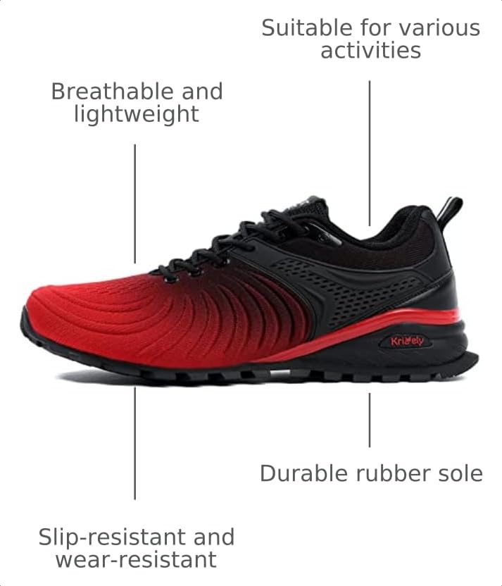 Image of Kricely Men's Walking Shoes Breathable Lightweight Fashion Sneakers Non Slip Sport Gym Jogging Trail Running Shoes
