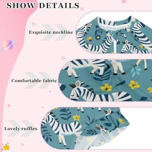 Cute Zebras Flower Girls Long Sleeve Swimsuit Rash Guard One Piece Bathing Suits Zipper 3-12T4