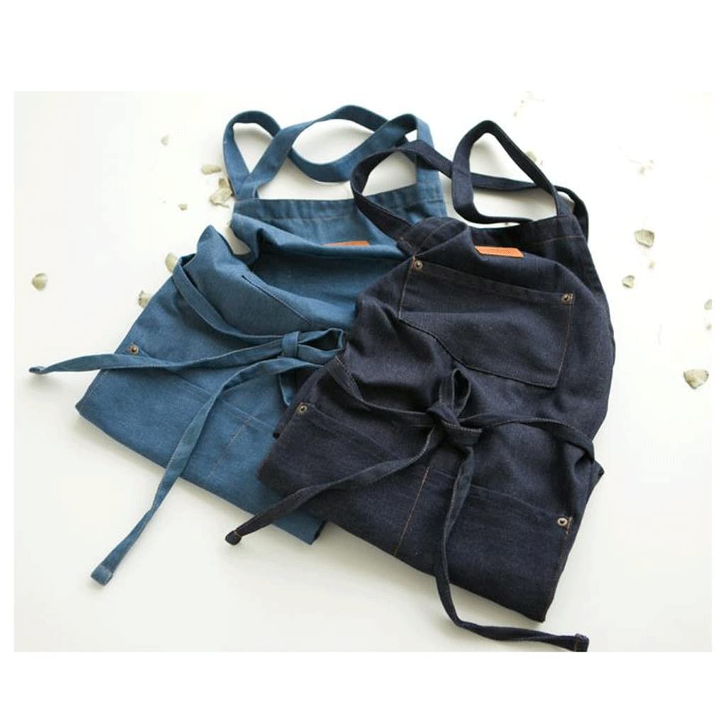 SSDD 7606 algodón Denim Cocina Engrosada Cocina Delantal Pareja Baker Coffee Restaurant Monos Cintura (Size : Blue-2)