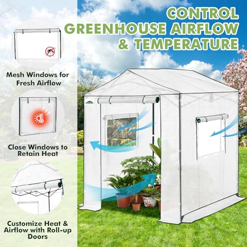 Image of EAGLE PEAK 6x6 Pop Up Walk in Greenhouse, Easy Setup, Gable Roof, White