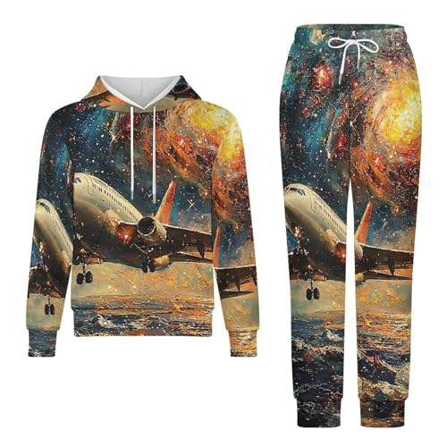 Boys Girls Clothes Outfits 2 Piece Long Sleeve Hoodie Pants Kid Sweatpants, Airplane Galaxy Universe4