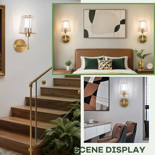 Image of EIDISUNY Battery Operated Crystal Wall Sconces Set of 2, Wireless Wall Lamp with RGB Rechargeable Dimmable Bulbs, Modern Wall Sconce with Remote for Bedroom, Living Room, Bulbs Included(Gold)