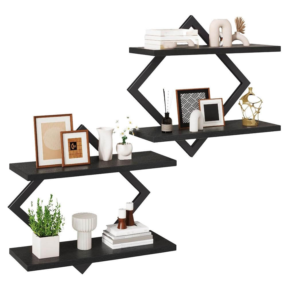 Vjsujehgy Floating Shelves, Wall Mounted Shelves, 2 Tier Wall Shelf, Hanging Decorative Storage Shelf for Living Room, Bedroom