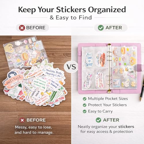 Image of Sticker Binder Organizer with Storage Sleeves,Reusable Stickers Collecting Book Album Holder, A5 Blank Sticker Container Organizer-Pink