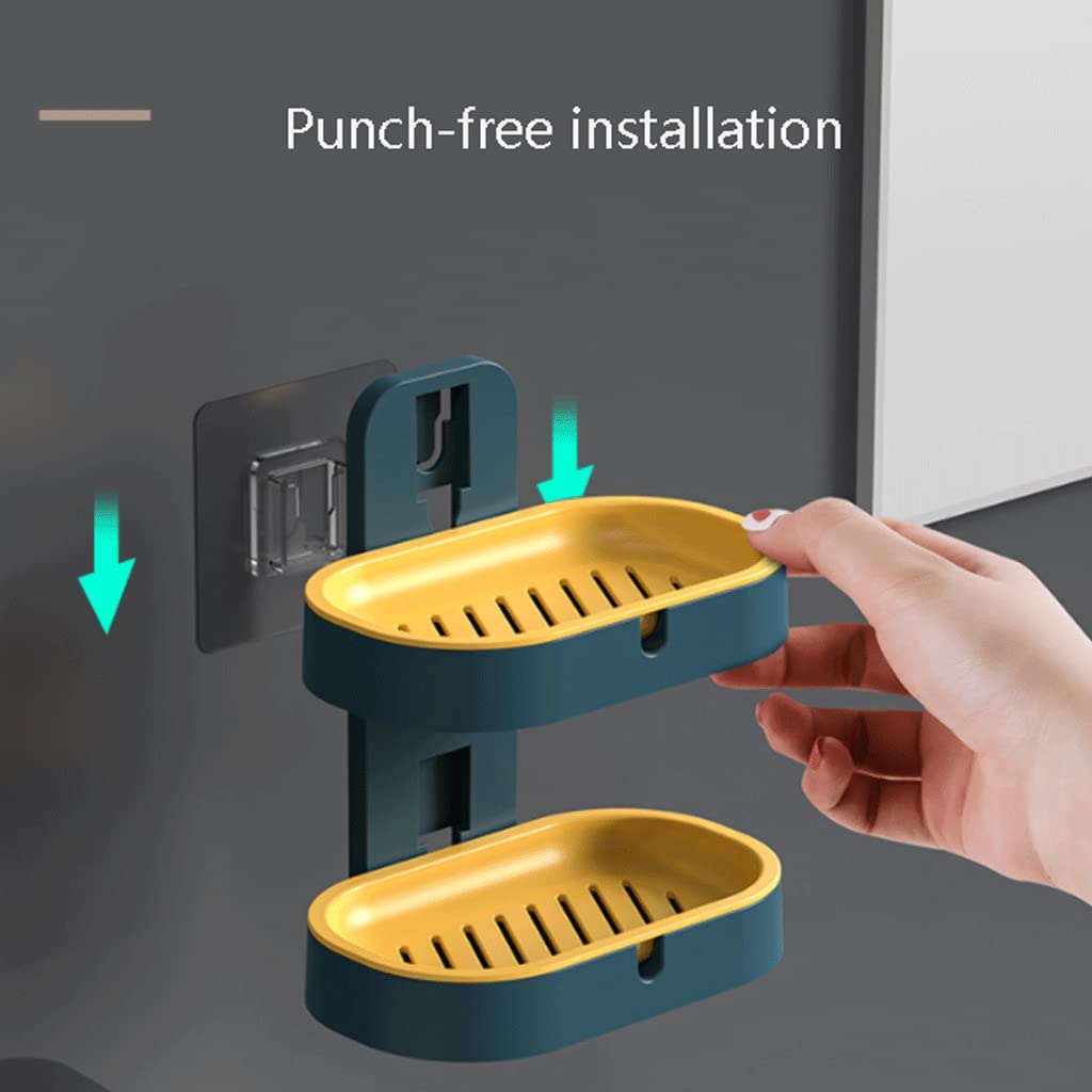Jabonera, jabonera, de Pared con Drenaje automático, plástico diseño Doble Capa, Caja jabón Desmontable(Roze)