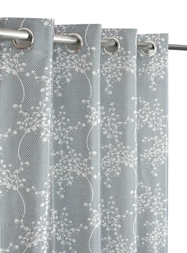 Image of Floral Printed Home Decor Curtains for Living Room, Bedroom Doors and Windows Panel, Parda, Eyelets Hanging, Grey, 4 x 5 Feet, 1 Piece