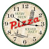 Pizza Clock Pizza Shop Wall Clock Fresh Oven Ser Ved Daily Wall Clock Silent Non-Ticking Wooden Wall...