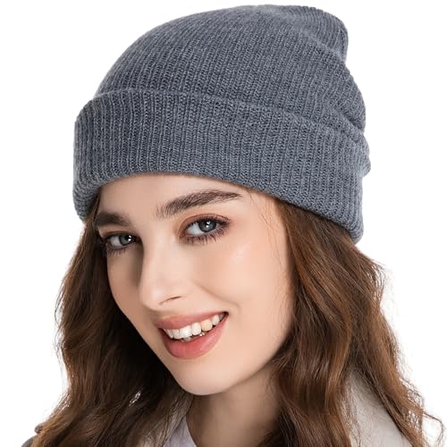 100% Merino Wool Beanie Hat for Women Men, Cuffed Knit Warm Winter Hats,Slouchy Beanies Fisherman...