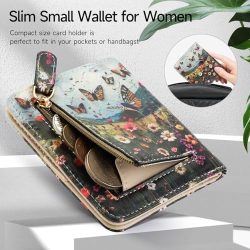 MEITRUE Slim Small Wallet for Women RFID Womens Wallet Leather ID Credit Card Holder whit Zipper Coin Pocket Bifold Compact Wallet3