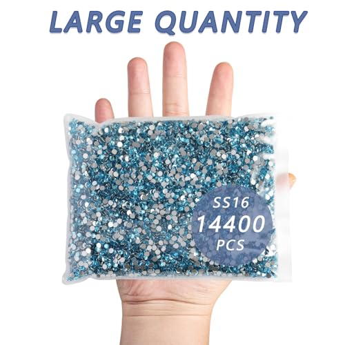 Image of Beadsland Flatback Rhinestones Bulk,14400pcs Red Rhinestones for Nails Crafts Clothes DIY Decoration, Aquamarine, SS16, 3.8-4.0mm | Flatback Glass Gems for Nails Crafts Clothes DIY Decoration, Glue Fix, 3.8-4.0mm