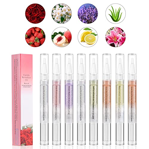 Bestauty 8Pcs Aceite Cuticulas Uñas, Cuticle Oil, Aceite de Cuticulas Uñas BolíGrafos de Aceite para Reparar Cutículas Agrietadas y Secas