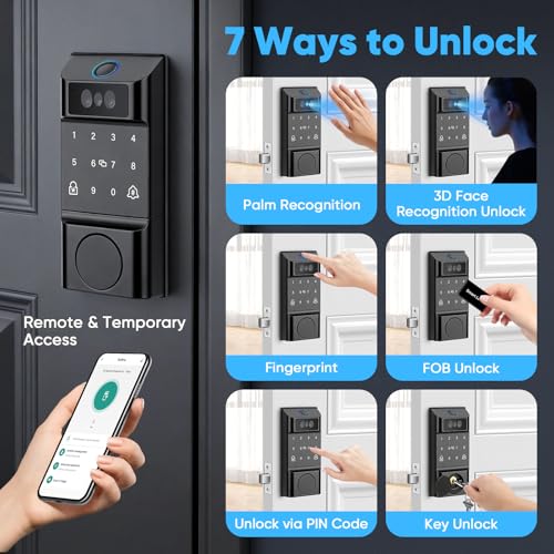 MYPIN Smart Door Lock with Palm Print & Facial Recognition & App Control, Auto-Lock, Doorbell Chime, Touch Keypad, Interior Deadbolt – Keyless Entry Electronic Lock for Home Security - Image 4