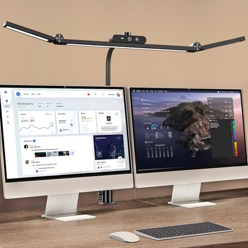 LED Desk Lamp with Clamp, 24W Architect Light, Auto-Dimming, Stepless Brightness Control, Atmosphere Lighting for Home Office