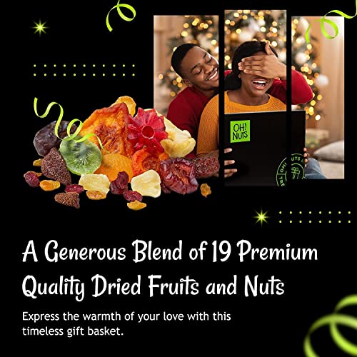 Oh! Nuts Dried Fruit and Nut Gift Basket - XL19 Variety Gourmet Assorted Fruits and Nuts Gift Baskets - Holiday Gift Box - Food Snack Box for Birthday, Corporate - Gift for Men, Women