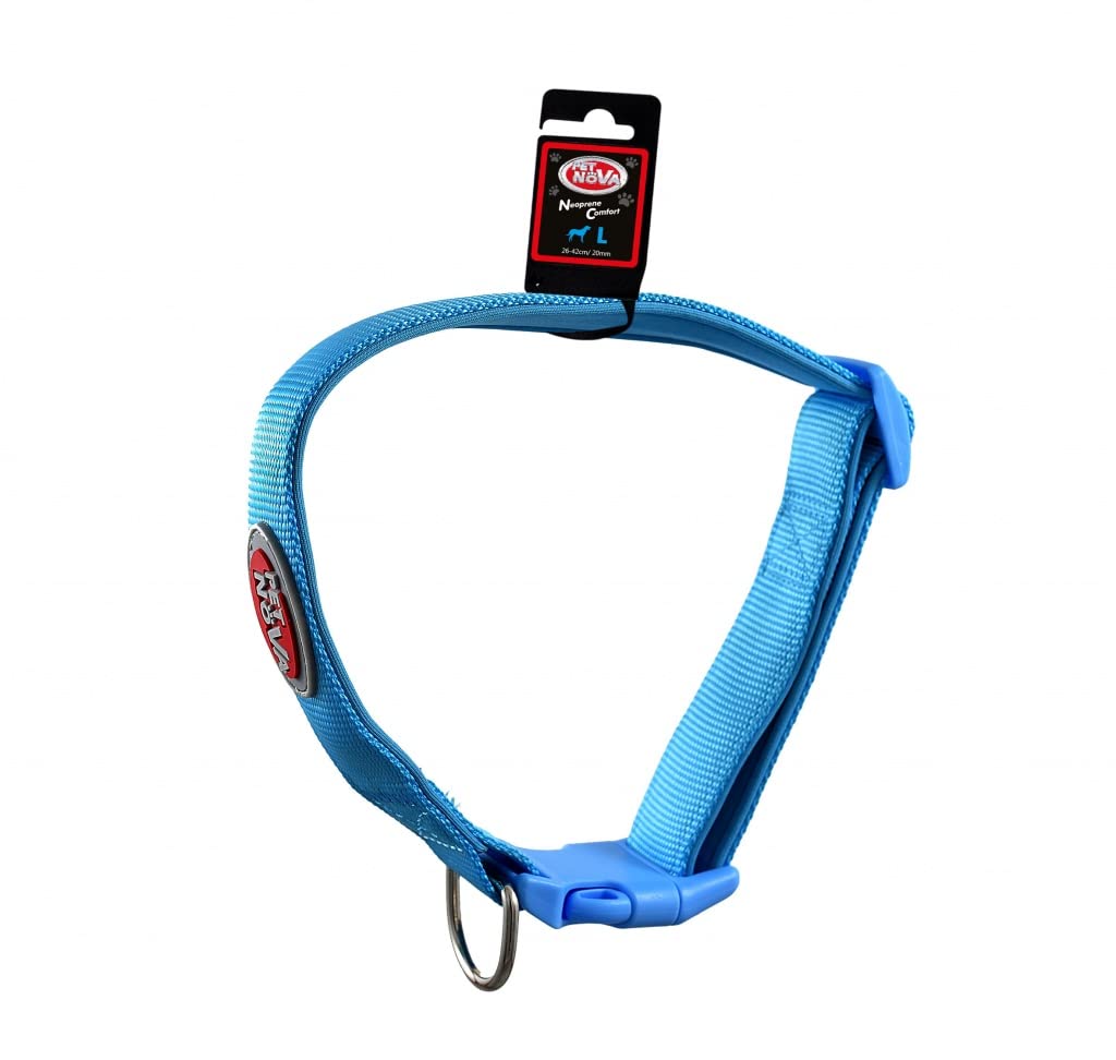 Adjustable nylon collar with neoprene lining NEOPRENE COMFORT size L - 2,0cm (28cm-45cm), blue, CO-NEO-LIGHTBLUE-L