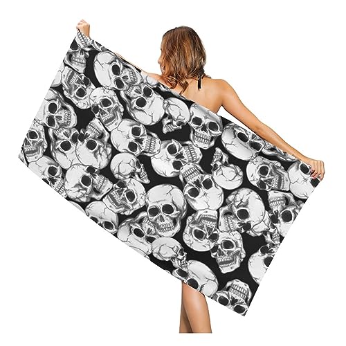 Franala Skull Halloween Beach Towel Skeleton Quick Dry Super Absorbent Microfiber Bath Towels Large Towels for Swimming Bathroom Spa Pool 60x30 in