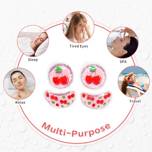 Image of 4PCS Gel Eye Ice Pack Set, Cold & Hot Compress, Reusable Cooling Gel Pads for Strain Relief, Relaxation, SPA and Sleep(Cherries)