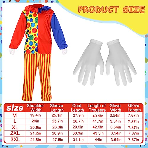 Funtery 6 Pcs Adult Clown Costume Red Clown Nose Shoes Hat Rainbow Clown Wig and Gloves for Men Women Cosplay