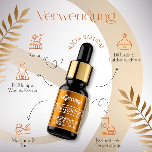 Mandarinenöl Duftessenz intensiv fruchtig-süß für Diffuser und Duftlampe, ideal für Saunaaufguss, Kerzenherstellung, Seifen, Duftwachs und Raumduft