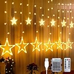 CNMTCCO Christmas Star Window Lights, 12 Stars 138 LED Curtain String Lights with 8 Flashing Modes Decoration for Wedding, Party, Wall, Christmas Decorations, Battery＆USB Powered (Warm White)