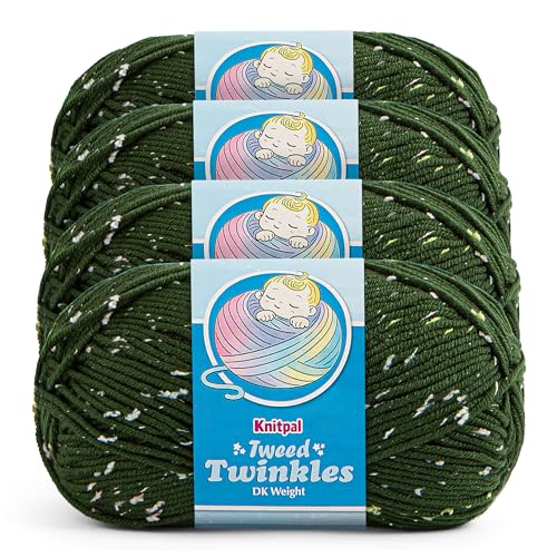 Image of Tweed Twinkles Soft Baby Yarn for Crocheting, 4-Pack (696Yds / 400G), Free Patterns - Acrylic Baby Blanket Knitting Yarn with Flecks - Size 3 DK Light Worsted Weight - Hunter Green