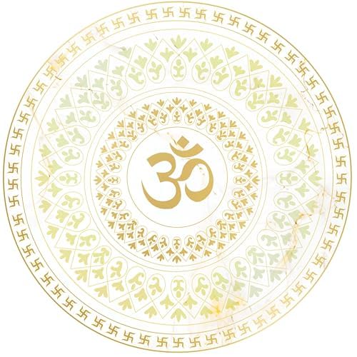 Image of Om Gayatri Mantra Arch Om Mandala Marble 3x3 Feet Wallpaper for Mandir Temple Walls - Self Adhesive Peel & Stick Removable UV Print (36x36 inch)