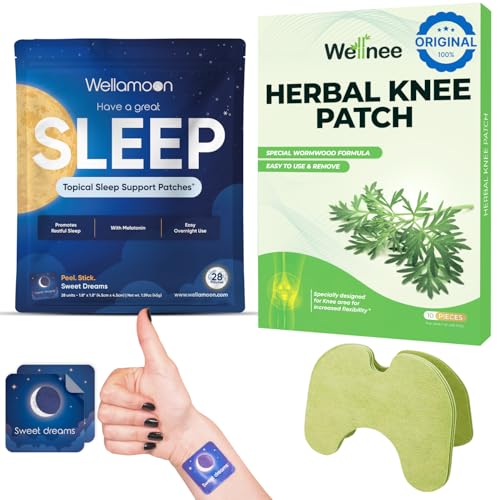 Wellnee & Wellamoon Wellness Pack: Herbal Knee Comfort Patches (10 Count) & Natural Sleep Support Patches (28 Count) – Joint & Muscle Comfort with Plant-Based Sleep Aid