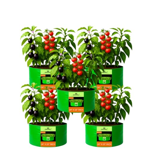Image of Kingwell Grow Bag For Terrace Garden Leafy Vegetable Plant Grow Bags Fruits Growing Containers For terrece Gardening (24 X 15 INCH, PACK OF 5)