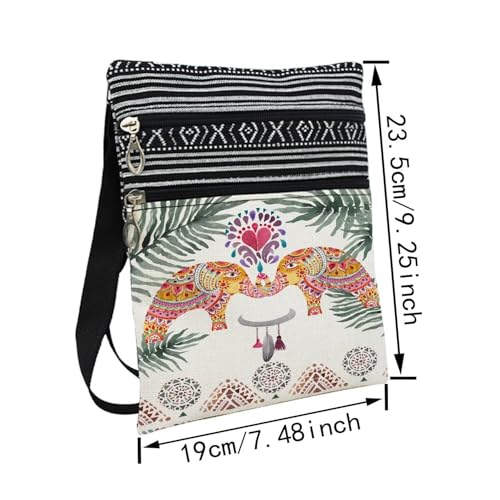 Ethnic Style Elephant Messenger Bag Small Ethnic Pattern Printed Adjustable Strap Crossbody Zipper Bag Bohemian Phone Bag Wallet Cute Shoulder Handbag for Women -12