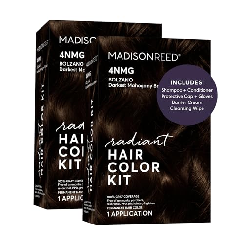 Image of Madison Reed Radiant Hair Color Kit - 4NMG Darkest Chocolate Brown with Warm Mahogany Tones (Bolzano), Permanent Hair Dye, Superior Gray Coverage & Dimensional Color | PPD-Free & Ammonia-Free, 2 Pack