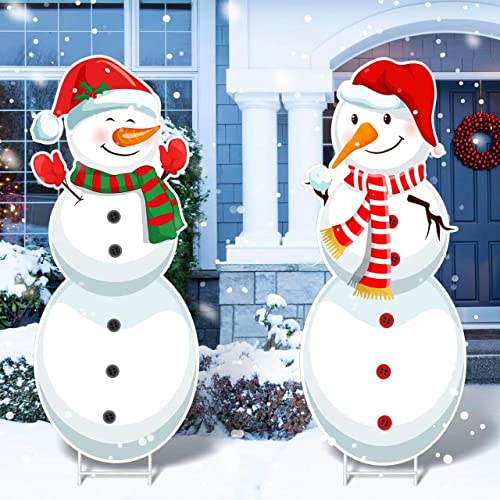 Christmas Snowman Yard Sign Decoration, Xmas Snowman Outdoor Yard Stakes With Metal H Stake Giant Holiday Decor Signs for Christmas Winter Holiday Outdoor Lawn Yard Garden Outside Decorations