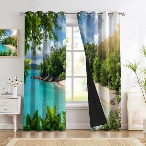 Draperies interieures a oeillets rideau occultant bleu-vert premium - 4
