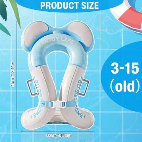 Image of Proberos Kids Armpit Swimming Ring PVC Buoyancy Vest for Beginners Age 3-15, Anti Rollover & Press-&-inflate Design, Adjustable Safety Buckle, Cartoon Swim Tube for Kids for Boys & Girls, Blue