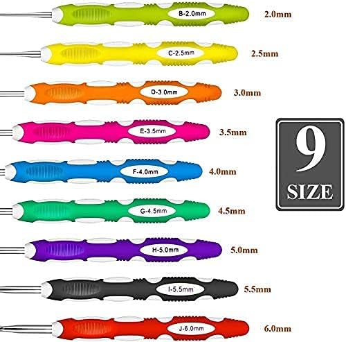 9 Pieces Ergonomic Crochet Hooks Set Crochet Hook Needles for Arthritic Hands with a Case