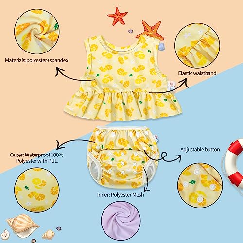 Alvababy SWT08A Baby Reusable Swim Diaper With A Matching Top,Toddler Baby Girls Swimsuit,Infant Bathing Sleeveless Tankini,2T Swimwear Two-Piece Skirt Swt08 Orange thumb #1