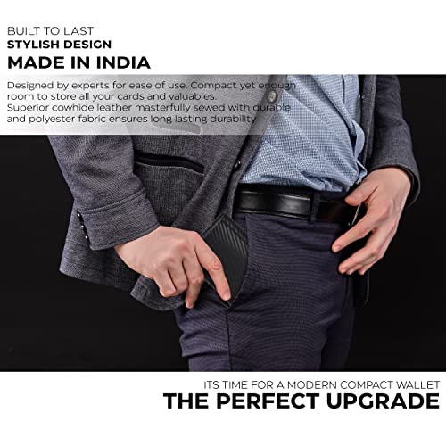 Image of Clifton Heritage RFID Leather Trifold Wallets for Men - Handmade Slim Mens Wallet Credit Card Holder with ID Window (Small, Black Carbon Fibre Texture)