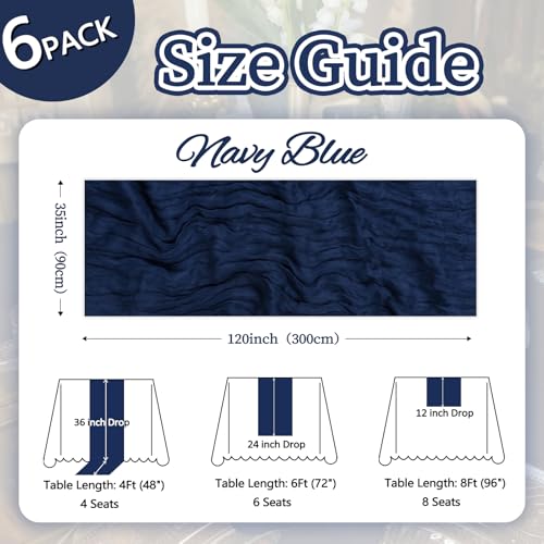 6 Pack Navy Blue Cheesecloth Table Runner 10ft Boho Gauze Fabric Cheese Cloth Table Runner 35 x 120 Inch Rustic Sheer for Holiday Baby Shower Home Décor Party Wedding Decoration by pepmily - Image 2