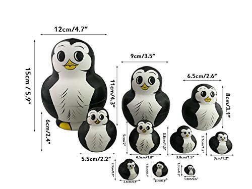 Set aus 10 ineinander stapelbaren Tieren - Motiv „Pummeliger Pinguin“ - Matroschka-Prinzip - handgefertiges Spielzeug aus Holz für die Dekoration des Kinderzimmers