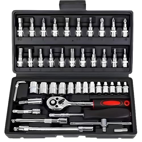 GOODCHI ソケットレンチ セット 工具 差込角6.3ミリ(1/4インチ) 46点 入門用 自動車修理ツール 自転車修理 点検 DIY 方便 専用収納ケース付き